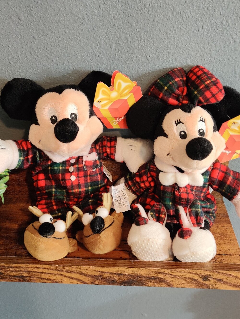 Mickey Minnie Christmas Flannel Plush Disney Store Set Nwt Pajama Vintage 9" Toy